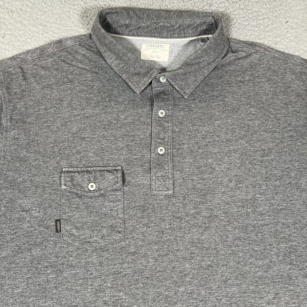 Linksoul Shirt Mens XXL Gray Golf Polo Casual Preppy Athleisure Pocket‎ Casual